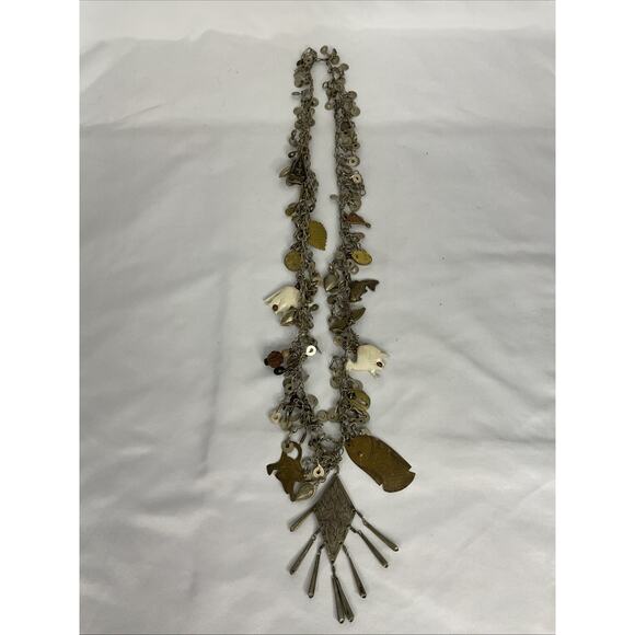 VTG VINTAGE SILVER TONE MEXICAN FETISH CHARM NECKLACE 19 IN - Picture 6 of 7